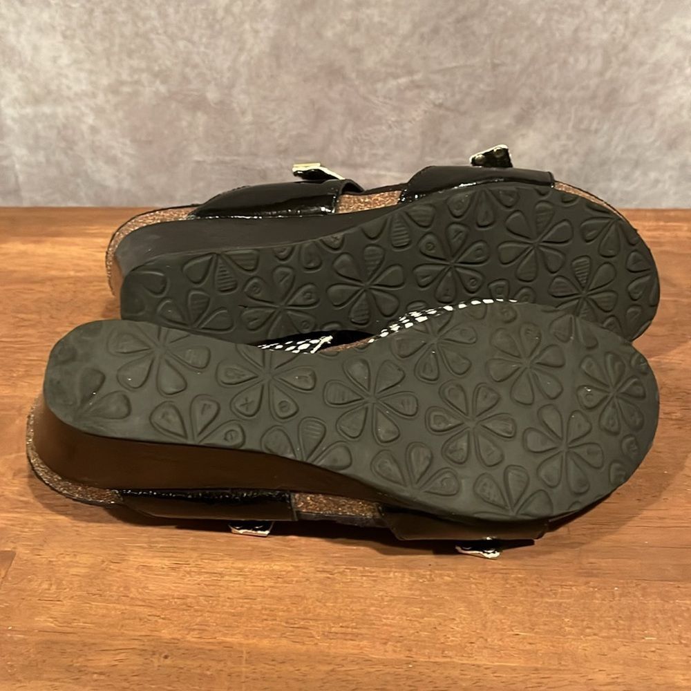 Aetrex black white spotted leather two strap wedge sandal size 39 / 8.5 - Picture 7 of 10